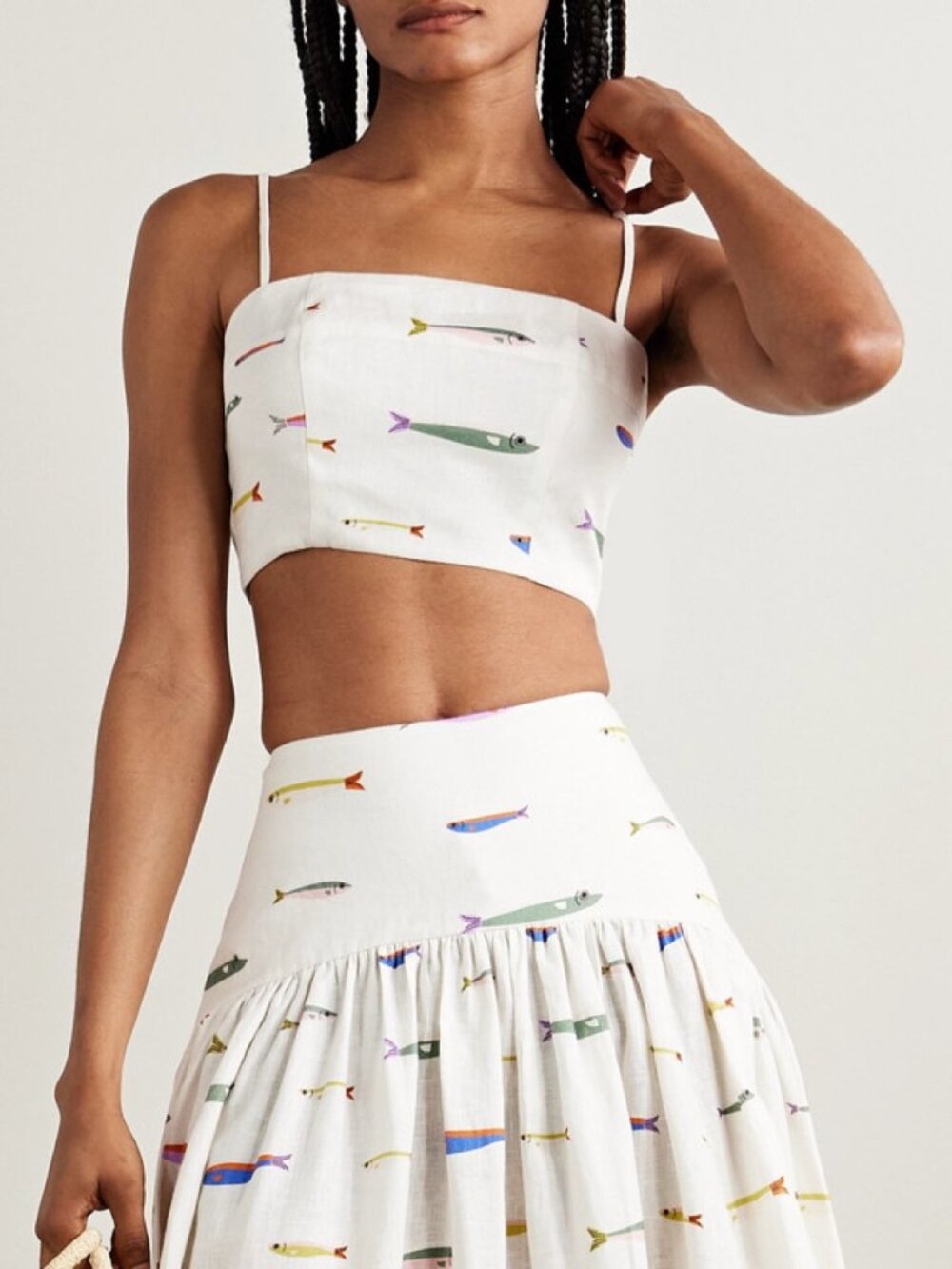 STAUD Federico Fish-Print Cotton Crop Top